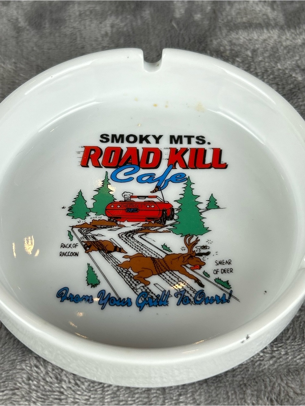 Vintage Smoky Mountains Road Kill Cafe‎ Ashtray From Our Grill To Ours 80s